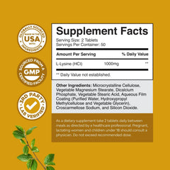 High Strength L-Lysine Supplement for Eye Health Lip Care Collagen Synthesis