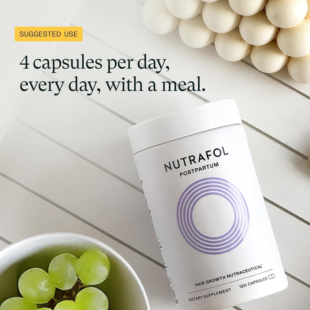 Nutrafol Postpartum hair wellness capsules with breastfeeding-friendly ingredients