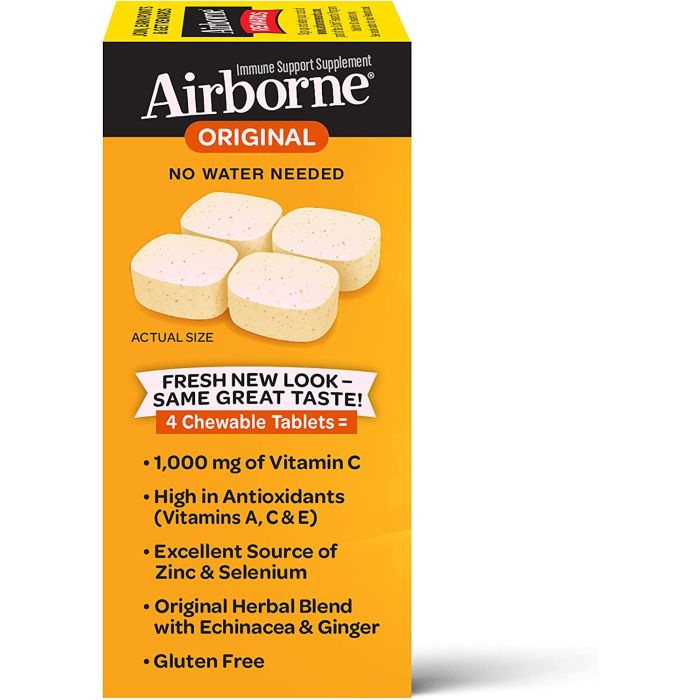 Airborne 1000mg Vitamin C 32 Chewable Tablets Citrus Immune Support