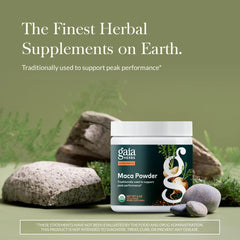 Gaia Herbs maca powder supplement with 69 servings in 8 ounce container