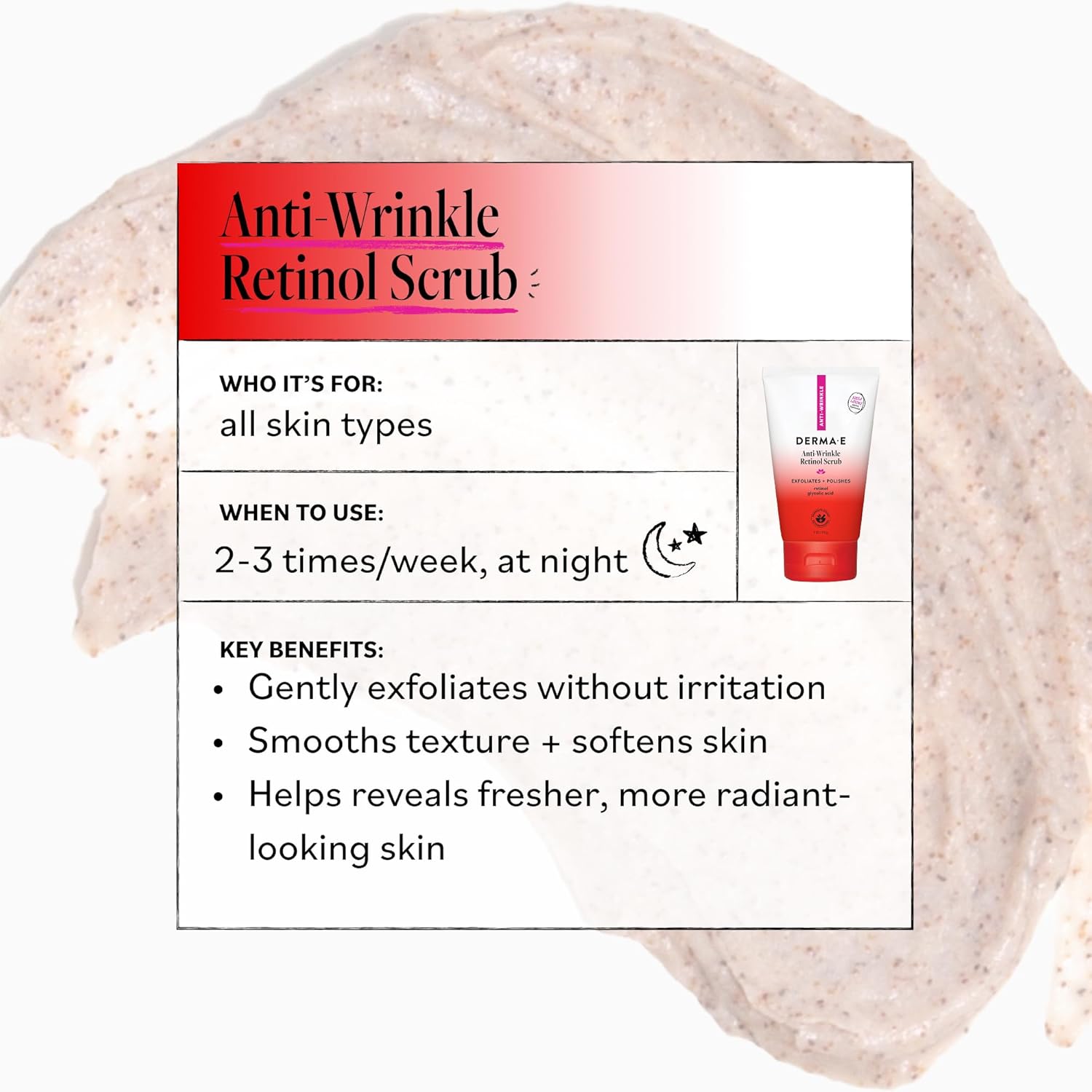 DERMA E Anti-Wrinkle Facial Scrub with glycolic acid and vitamin A for exfoliating skin