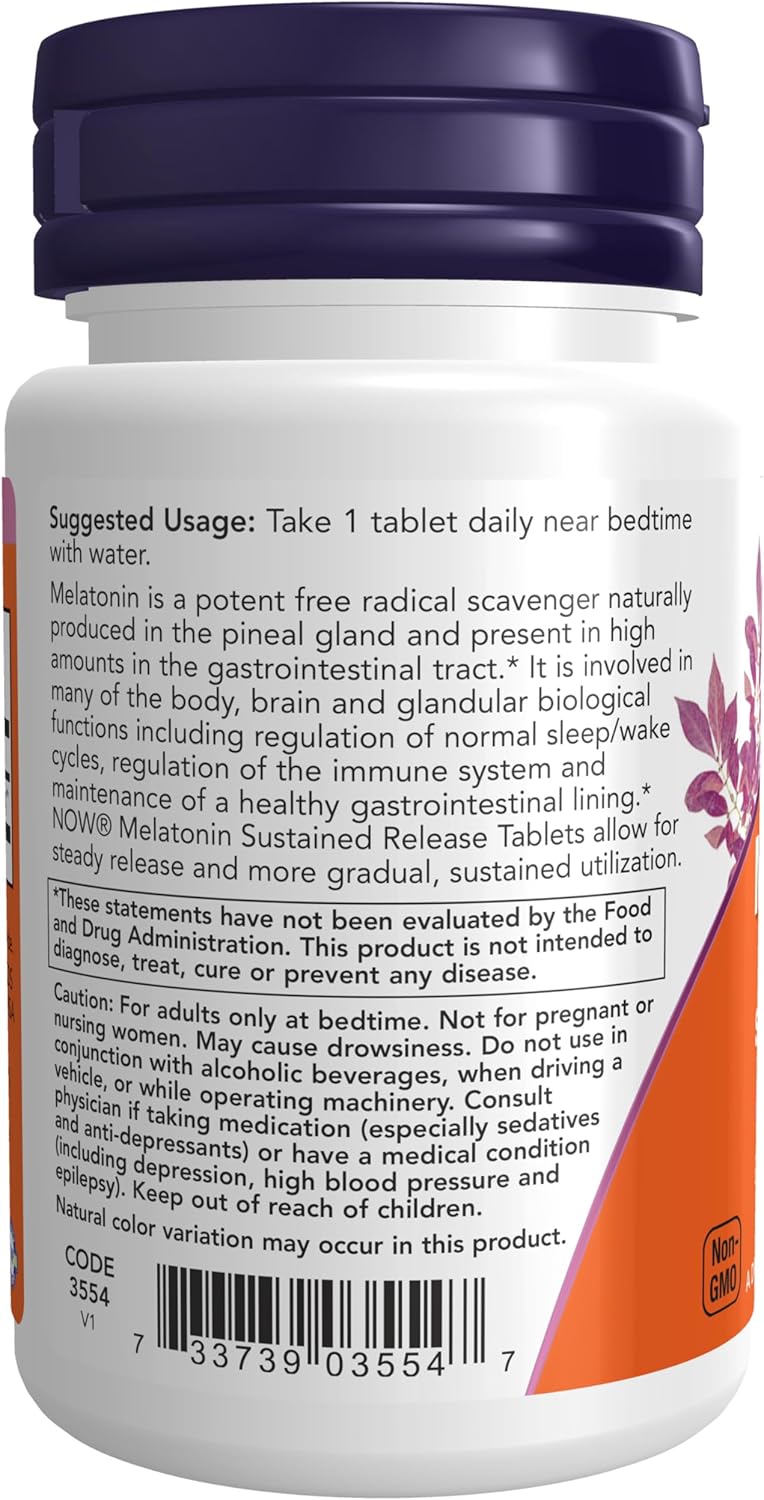 Melatonin supplement facts label showing 5 mg per tablet