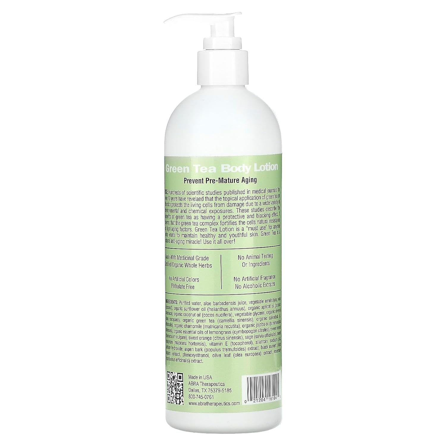 Abra Therapeutics Green Tea Therapeutic Lotion 16 fl oz moisturizing body lotion bottle
