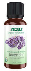 NOW Organic Lavender Essential Oil 1 fl oz bottle front label