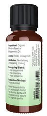 NOW peppermint oil side label with suggested use and caution