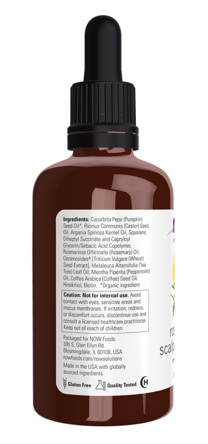 Rosemary Scalp &amp; Hair Oil label showing renew and nourish hair care formula