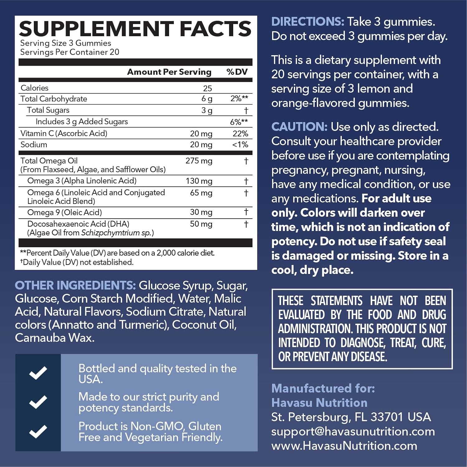 Omega 3-6-9 DHA gummies for adults with lemon orange flavor