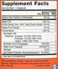 Digestive enzyme capsules with bromelain, ox bile, pancreatin and papain