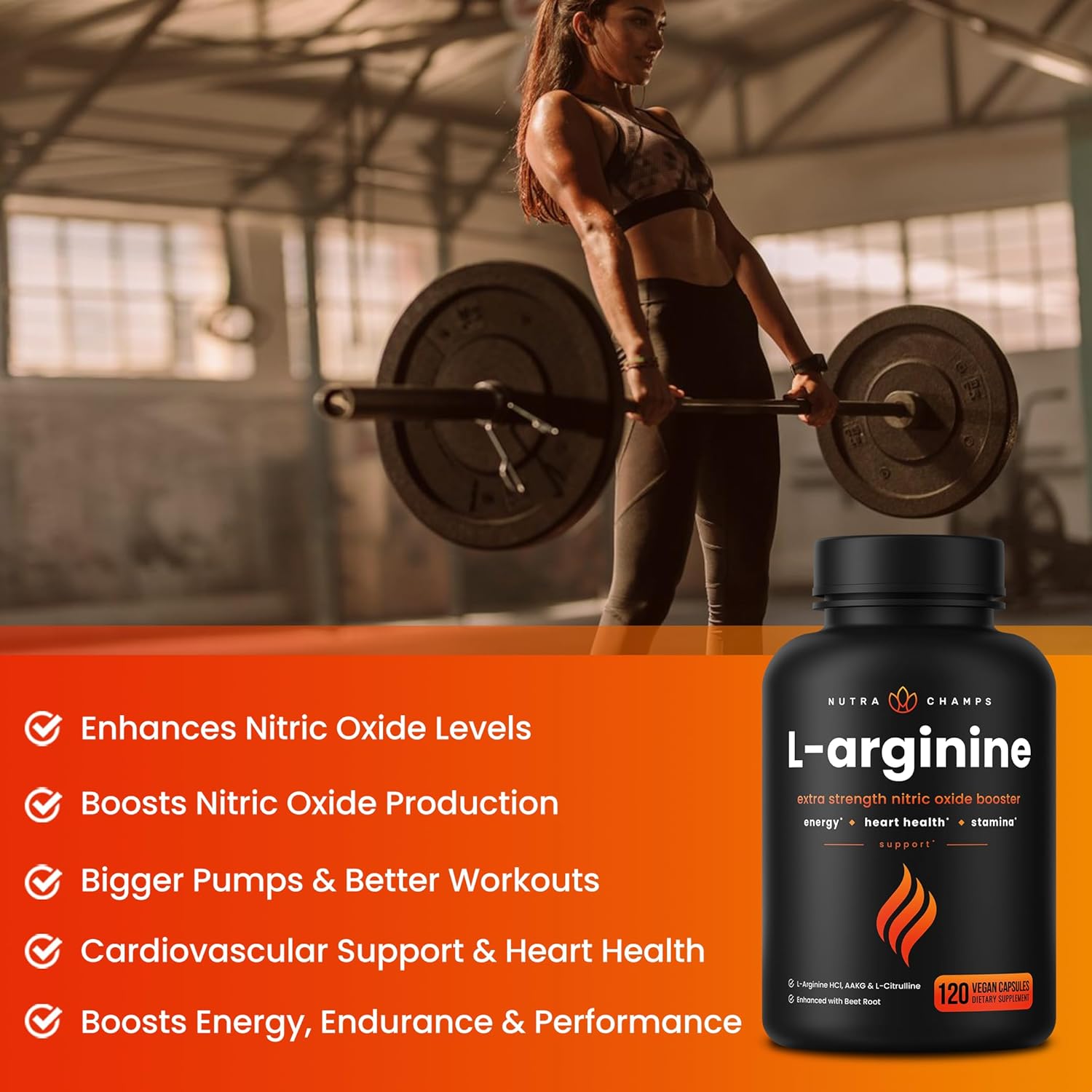 Nutra Champs vegan L-Arginine capsules for workout performance and stamina