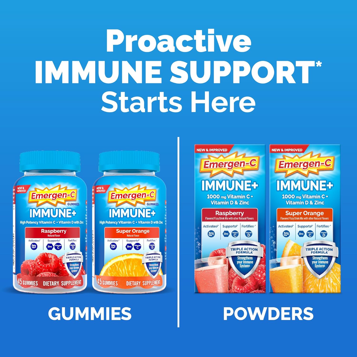 Emergen-C Immune+ Triple Action powder packets Super Orange immune support formula