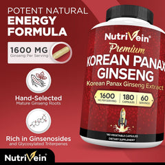 Premium Korean Panax Ginseng supplement with 60 day supply easy to swallow capsules