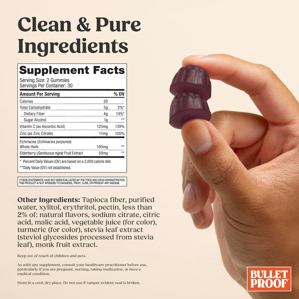 Bulletproof Raspberry Elderberry Immune Gummies sugar-free keto-friendly supplement 60 count