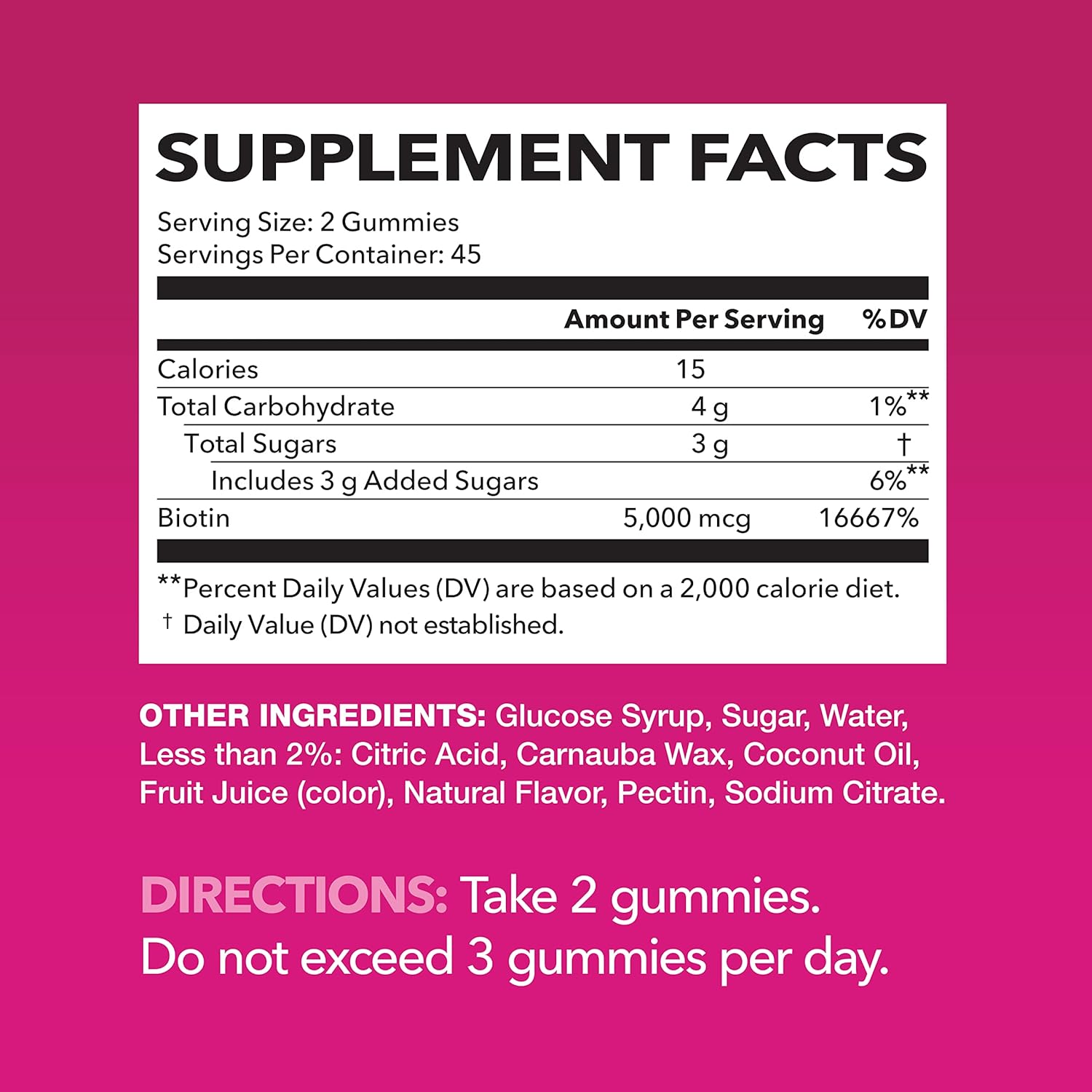 Biotin Gummies 5000 mcg strawberry flavor vegan supplement for hair skin and nails