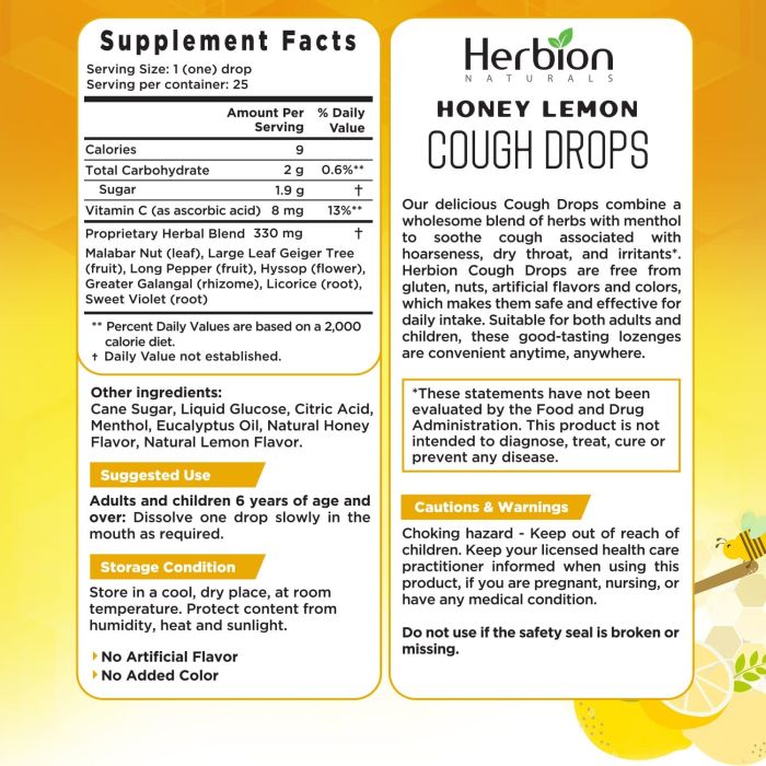 Herbion Naturals sugar-free cough drops with menthol for natural cough relief