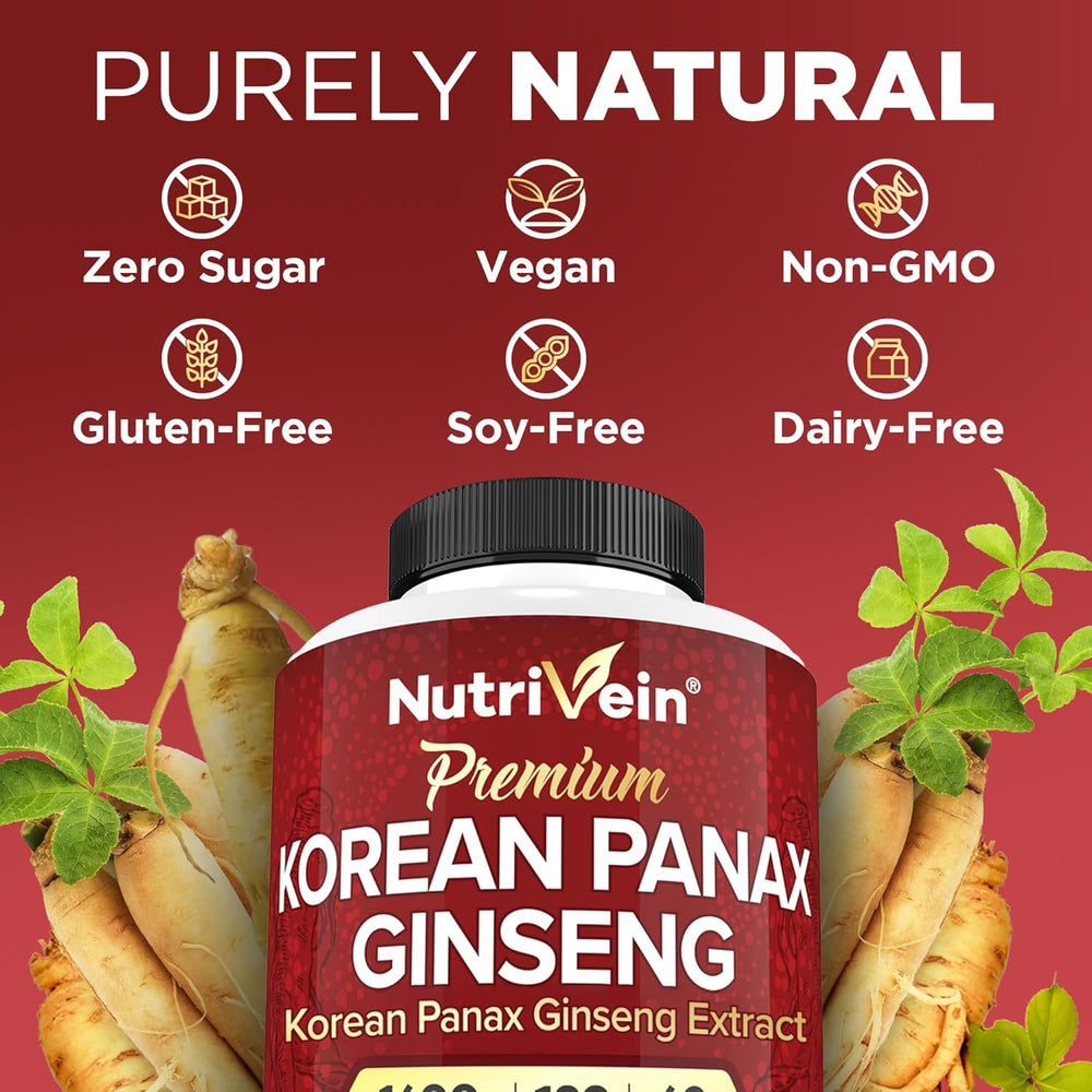 Korean red Panax ginseng capsules for energy focus and mental wellness support