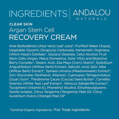 Andalou Naturals Recovery Cream ingredients list with argan stem cells and salicylic acid