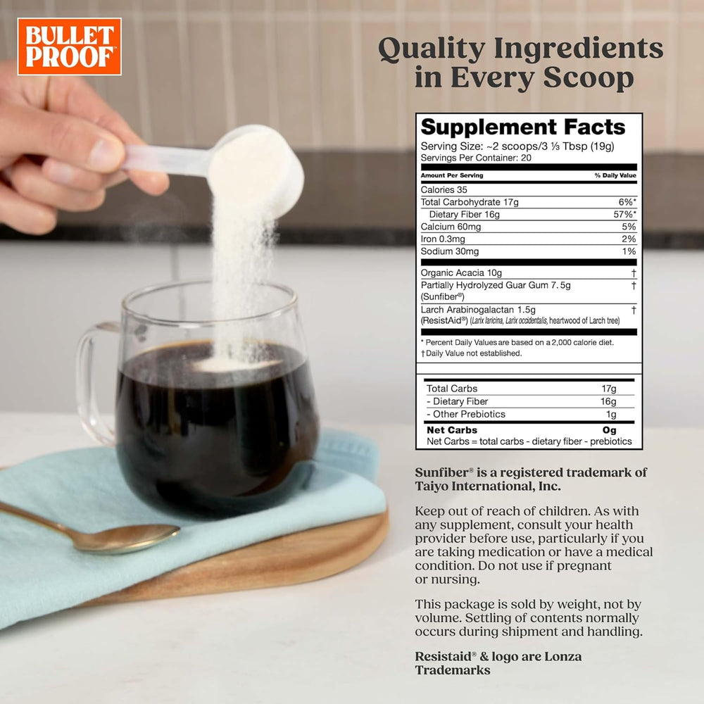 Bulletproof plant-sourced prebiotic fiber powder with 16g fiber and 0g sugar