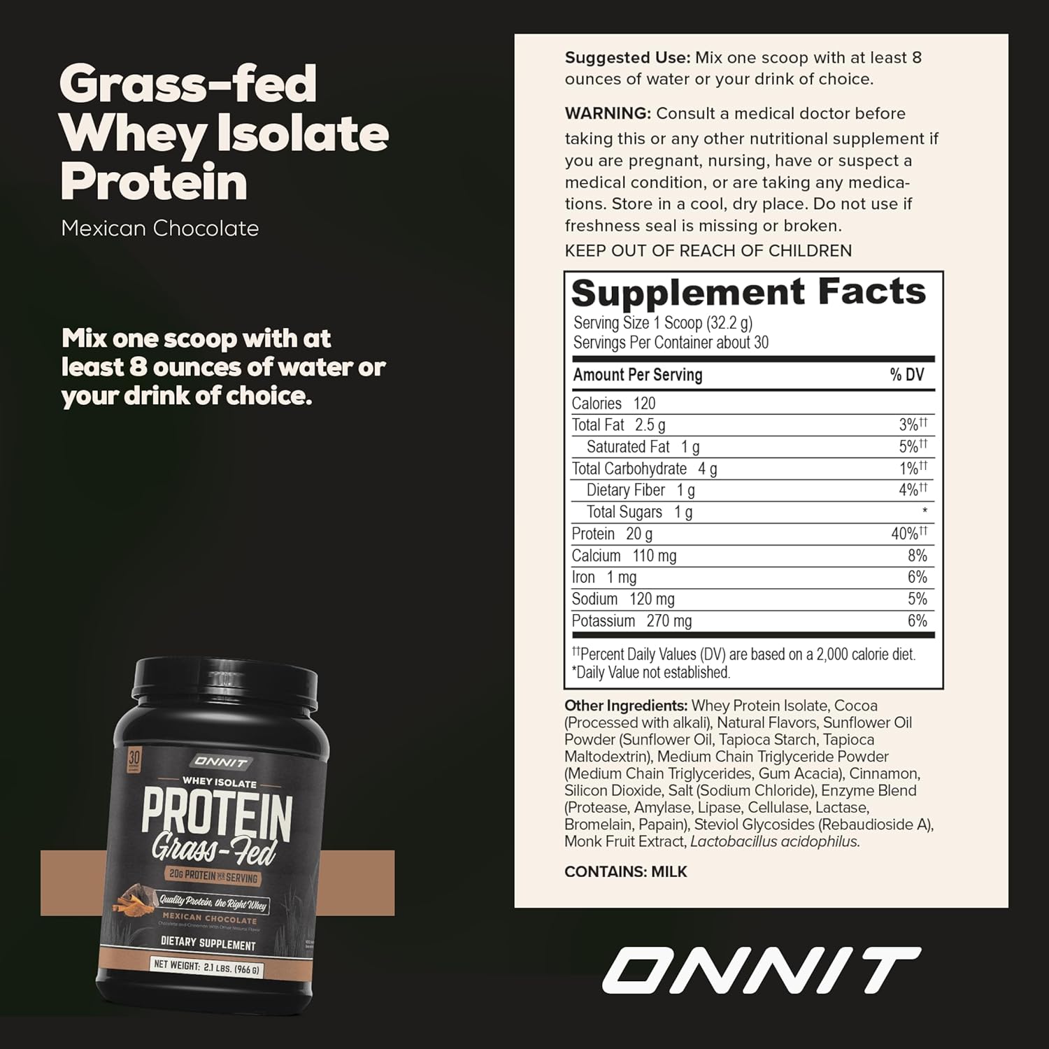 Onnit Grass Fed Whey Isolate Protein Flavored Sugar Free Supplement