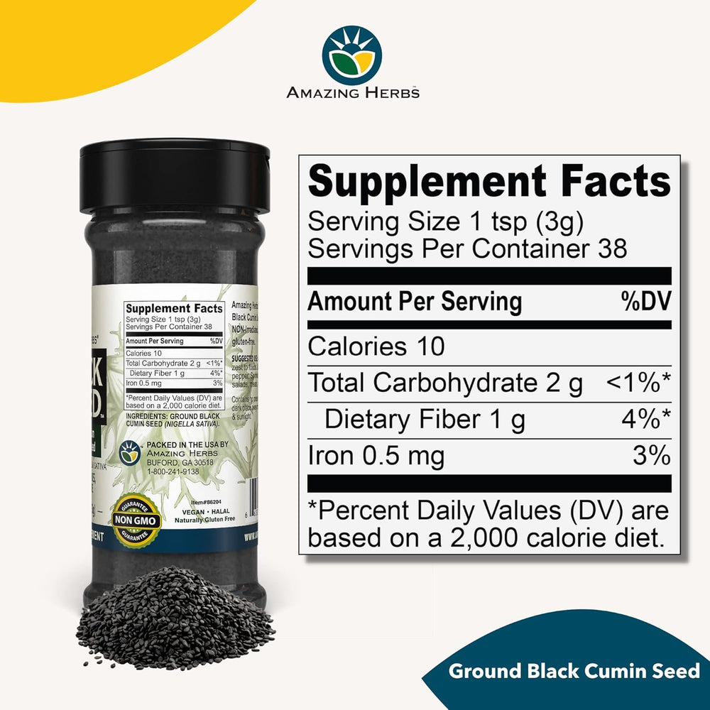 Amazing Herbs Black Seed benefits infographic for immune and digestive support