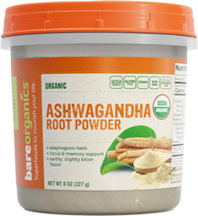 Pure ashwagandha root powder by BareOrganics for daily herbal wellness support