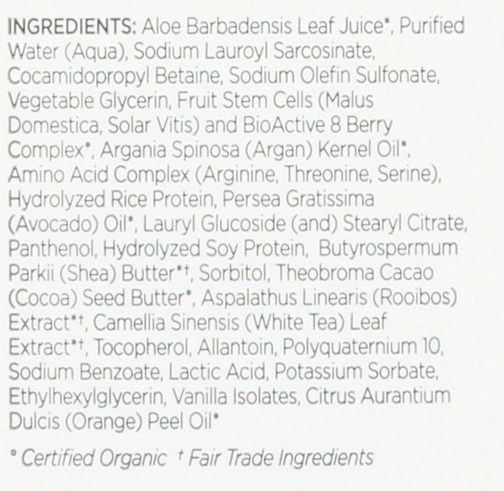 Andalou Argan Oil and Shea Shampoo back label with ingredients and certifications
