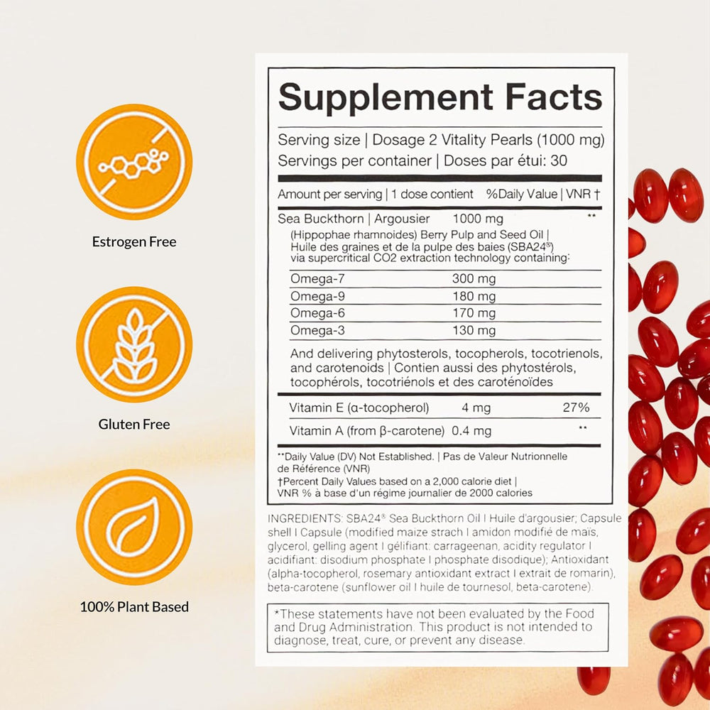 Membrasin supplement facts showing SBA24 sea buckthorn oil and omega profile