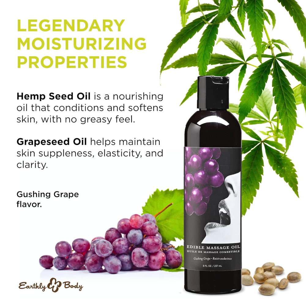 Earthly Body grape massage oil with hemp seed and grapeseed oil