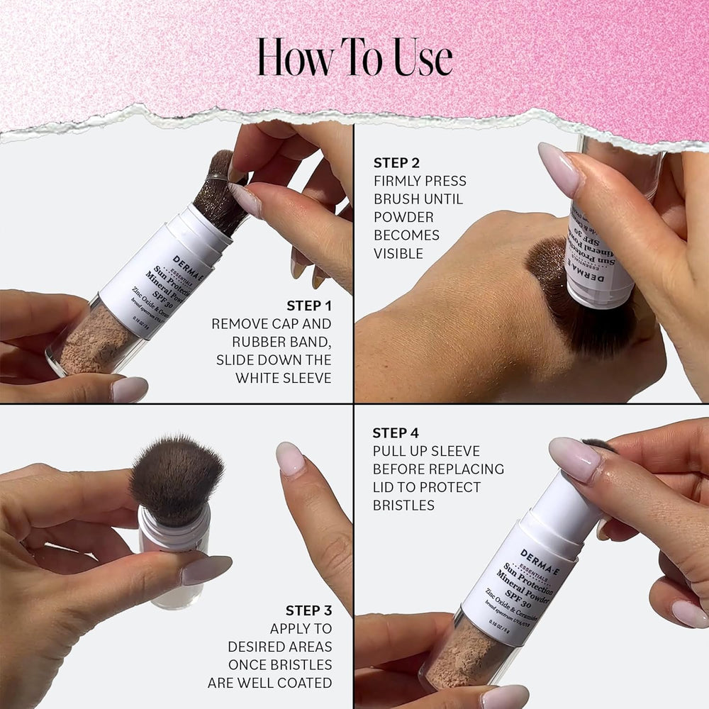 DERMA E mineral face powder sunscreen with convenient built-in brush applicator