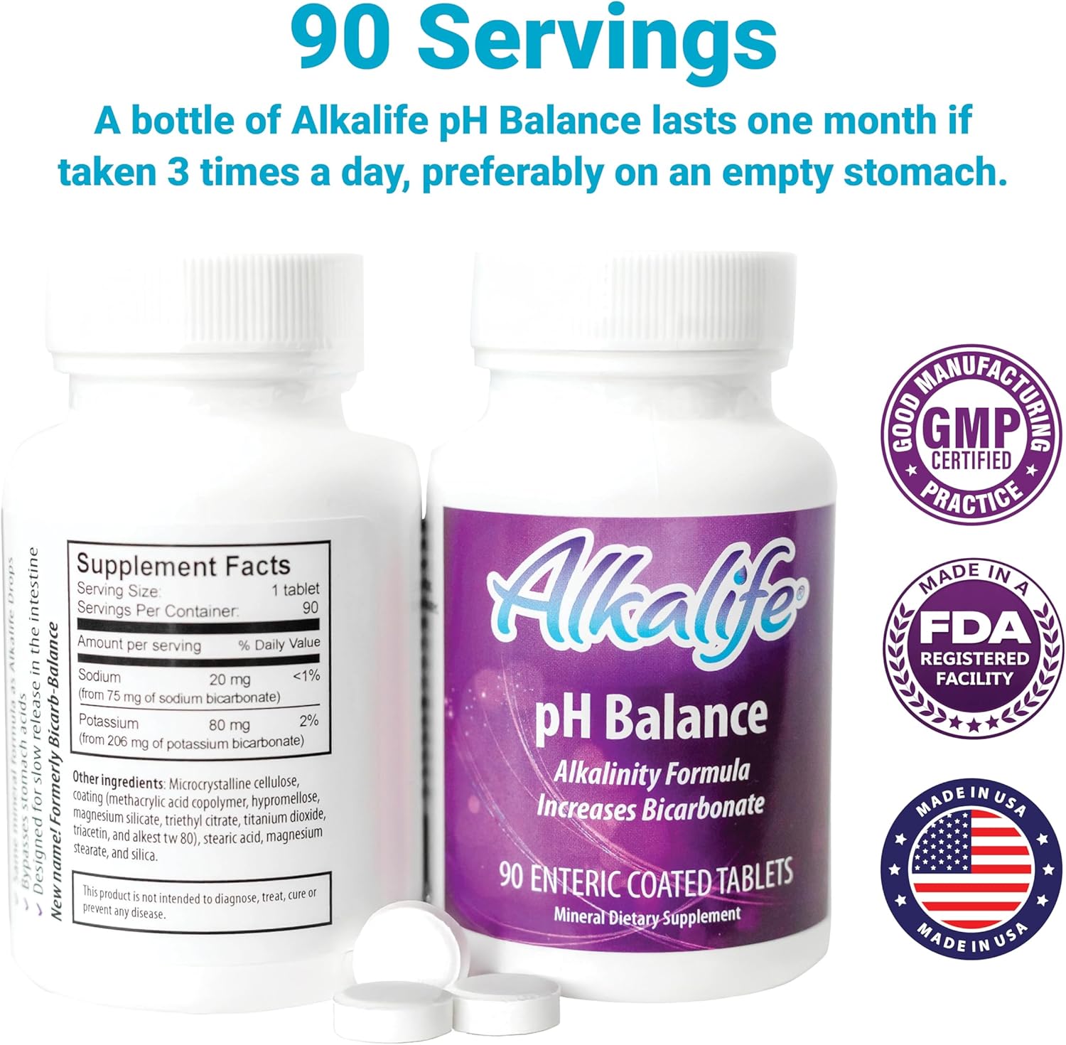 Potassium and sodium bicarbonate tablets for alkaline balance and wellness support