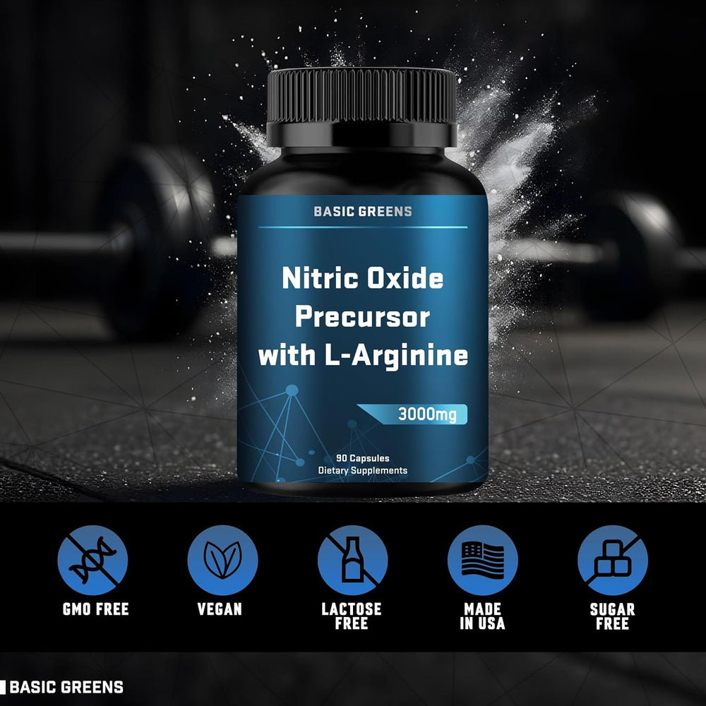 BASIC GREENS nitric oxide booster supplement for men and women, 90 vegan capsules