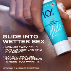 K-Y Jelly non-greasy personal lube with water-based pH-friendly formula.