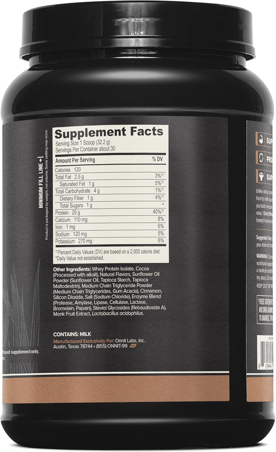 Onnit Grass Fed Whey Isolate Protein Flavored Sugar Free Supplement