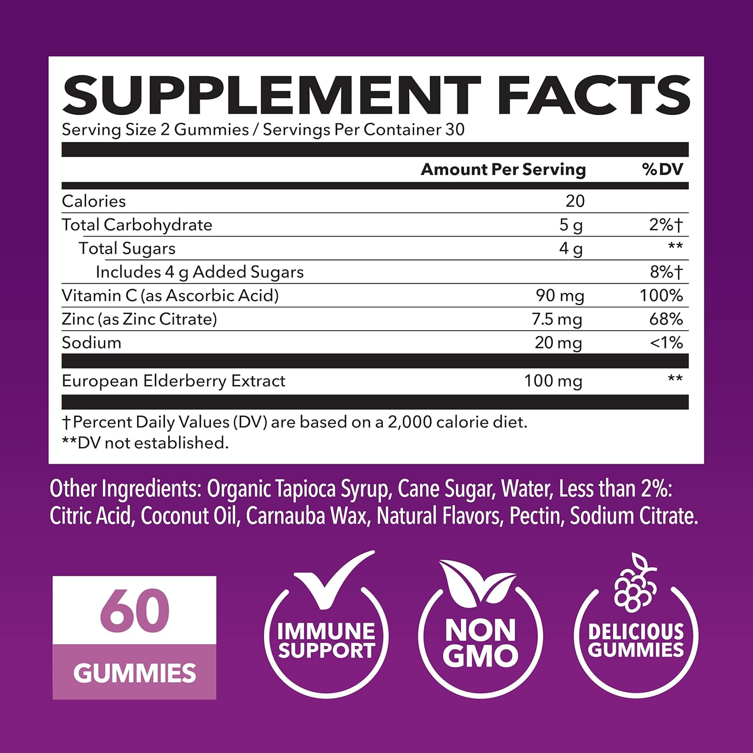 Havasu Nutrition Sambucus Elderberry Gummies supplement bottle front label, 30 day supply