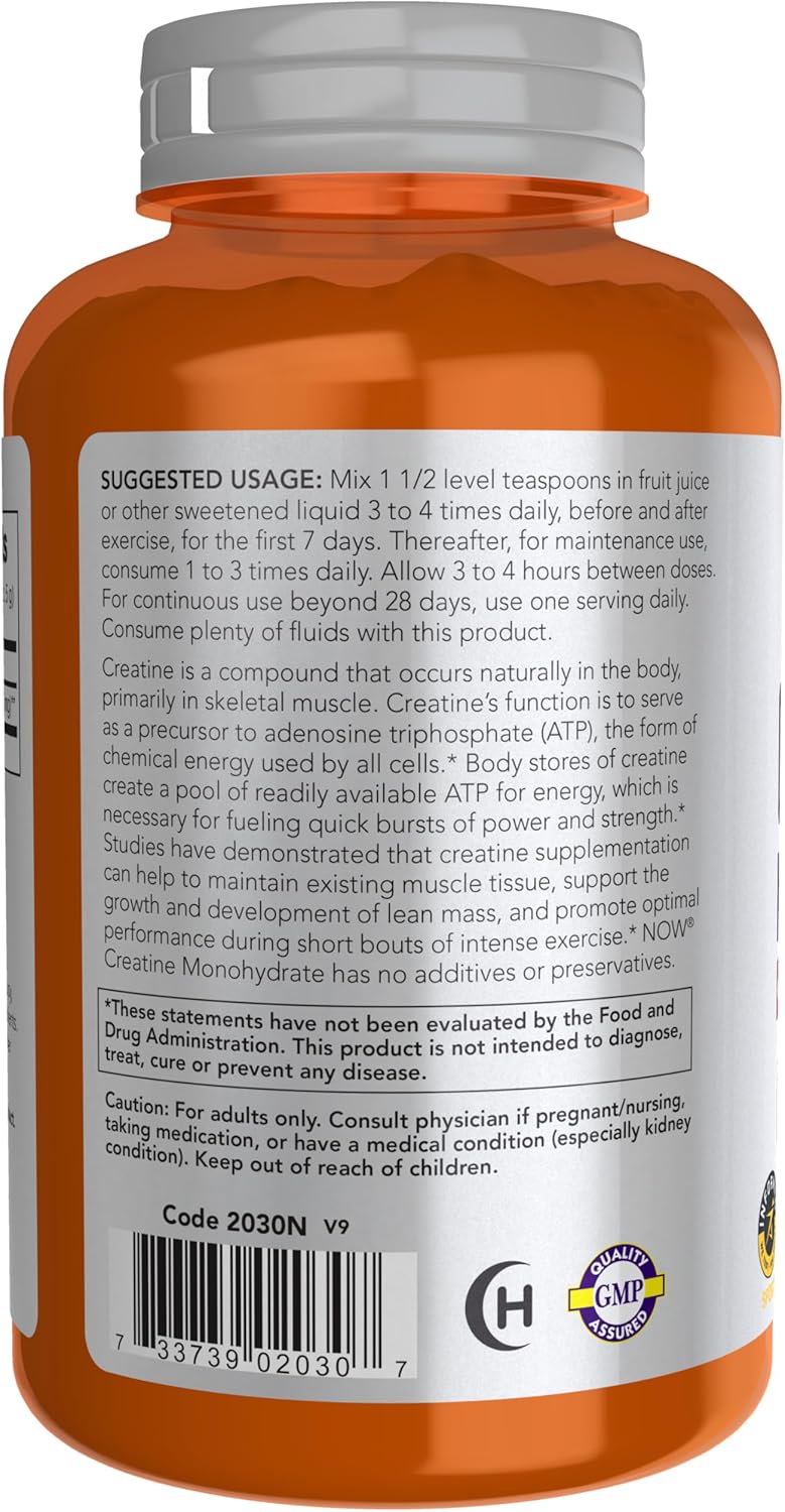 NOW Sports Creatine Monohydrate 8 oz powder bottle for muscle fuel and strength support