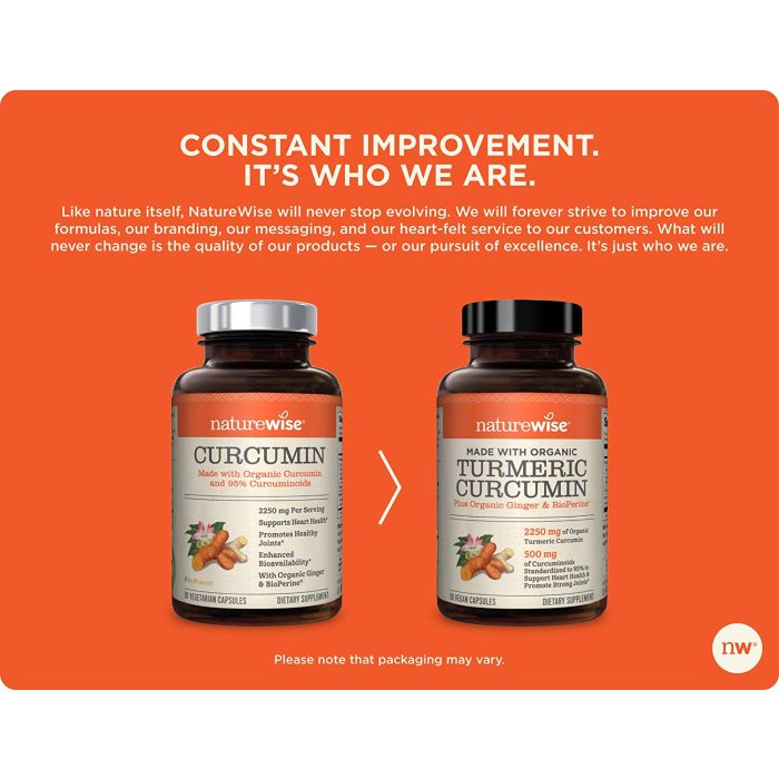 NatureWise Curcumin Turmeric 2250mg BioPerine Organic Ginger 90 Caps