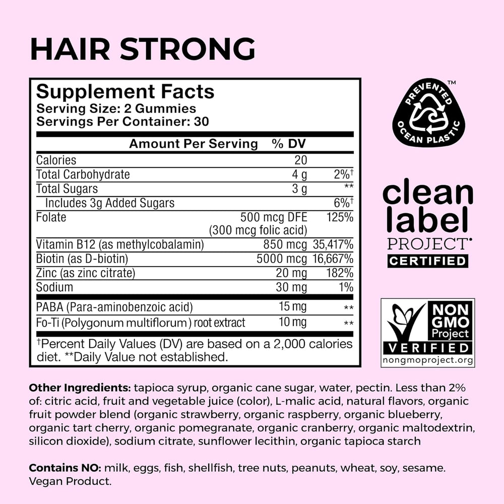 60-count HUM Hair Strong Gummies for daily hair support for men and women.
