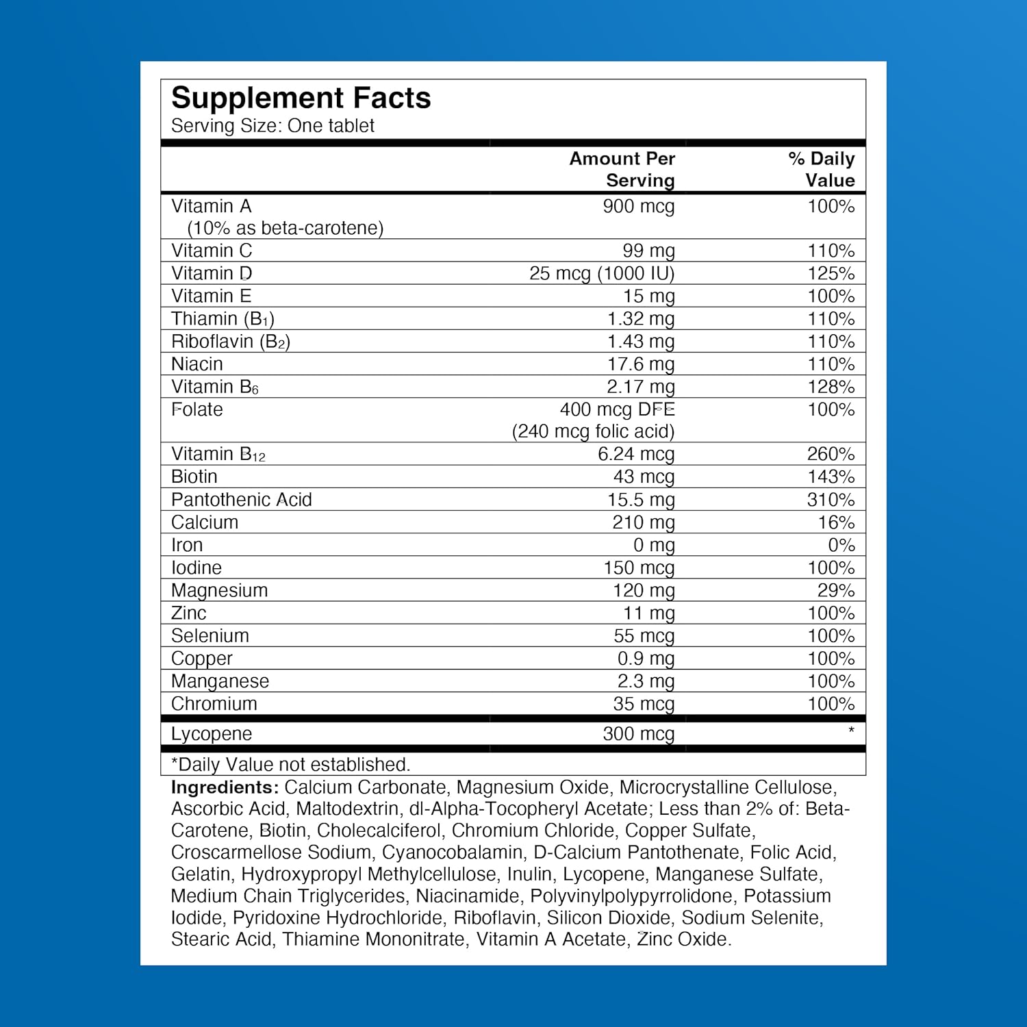 One A Day Men’s multivitamin with B Vitamins, Folic Acid, Zinc, and Vitamin D