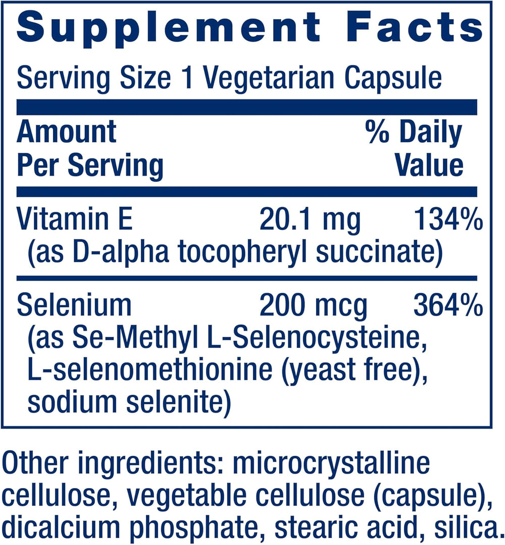 Life Extension Super Selenium Complex and Vitamin E 200 vegetarian capsules bottle