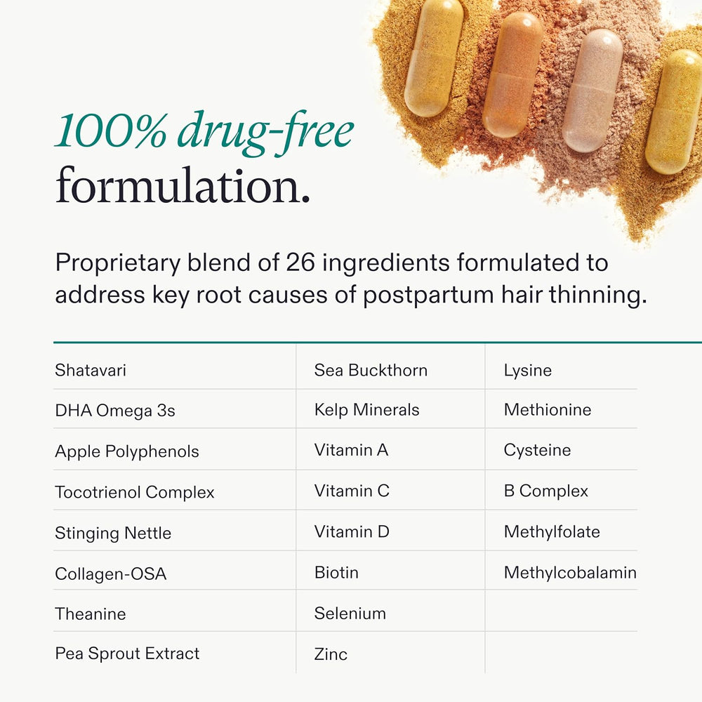 Nutrafol Postpartum dietary capsules with biotin zinc and marine collagen blend