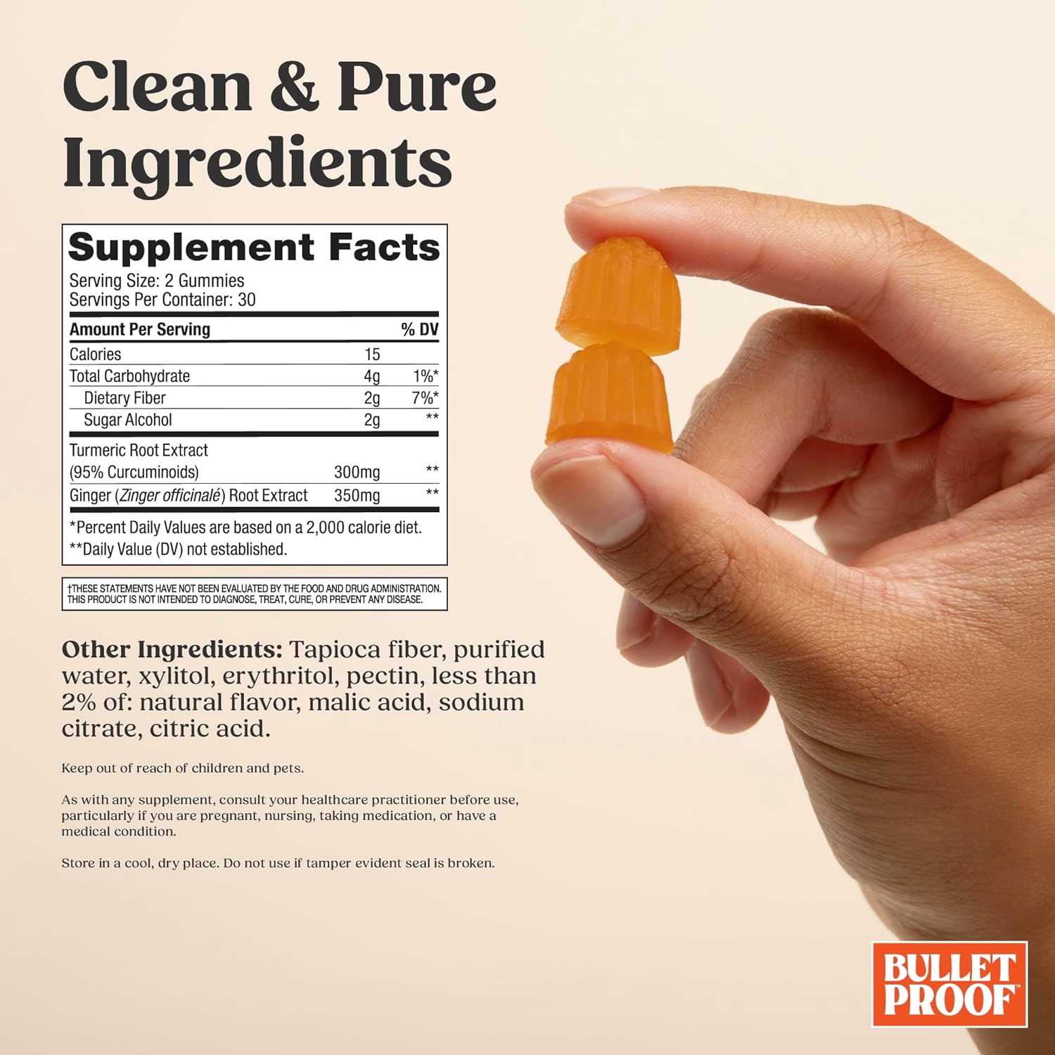 Bulletproof Peach Ginger Turmeric Gummies sugar-free keto-friendly wellness supplement 60 count