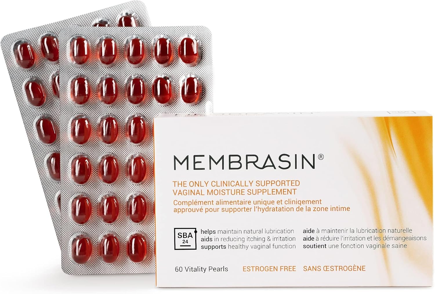 Membrasin estrogen free gluten free plant based vaginal moisture supplement