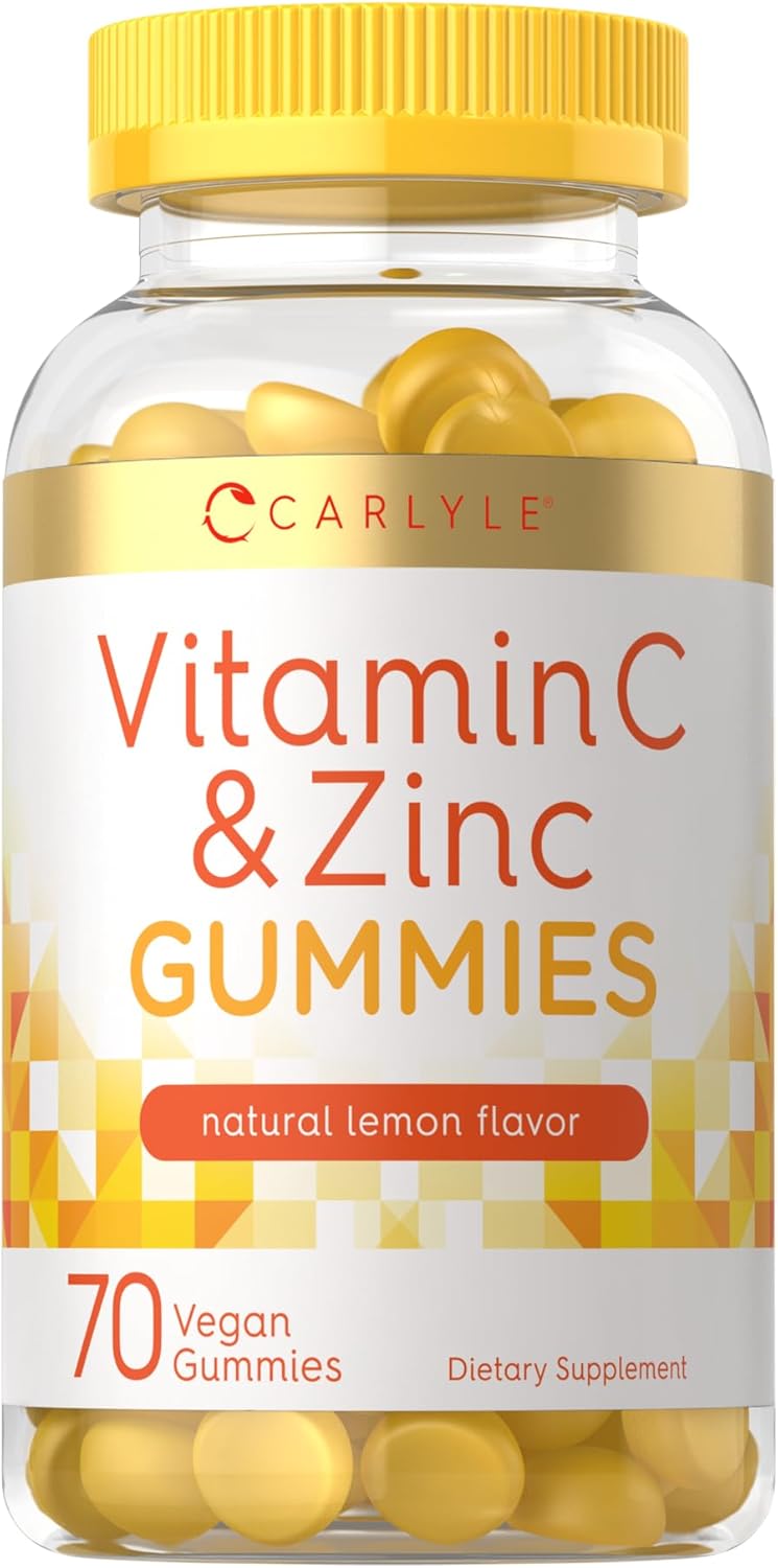 Carlyle Vitamin C and Zinc Gummies lemon flavor vegan immune support supplement 70 count
