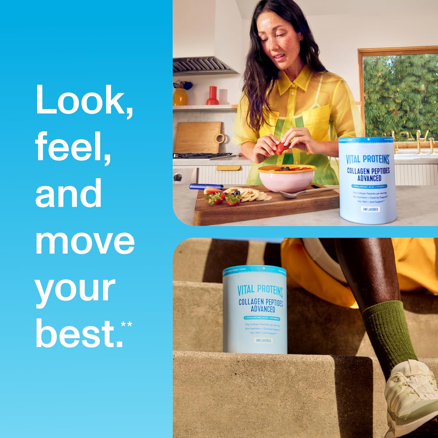 Blue container of Vital Proteins Original Collagen Peptides unflavored health support powder