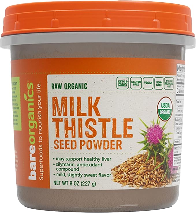 Organic milk thistle seed powder by BareOrganics for daily liver support and nutrition