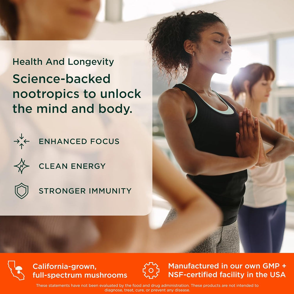 Organic mushroom complex capsules for focus energy and immune support by Genius Brand