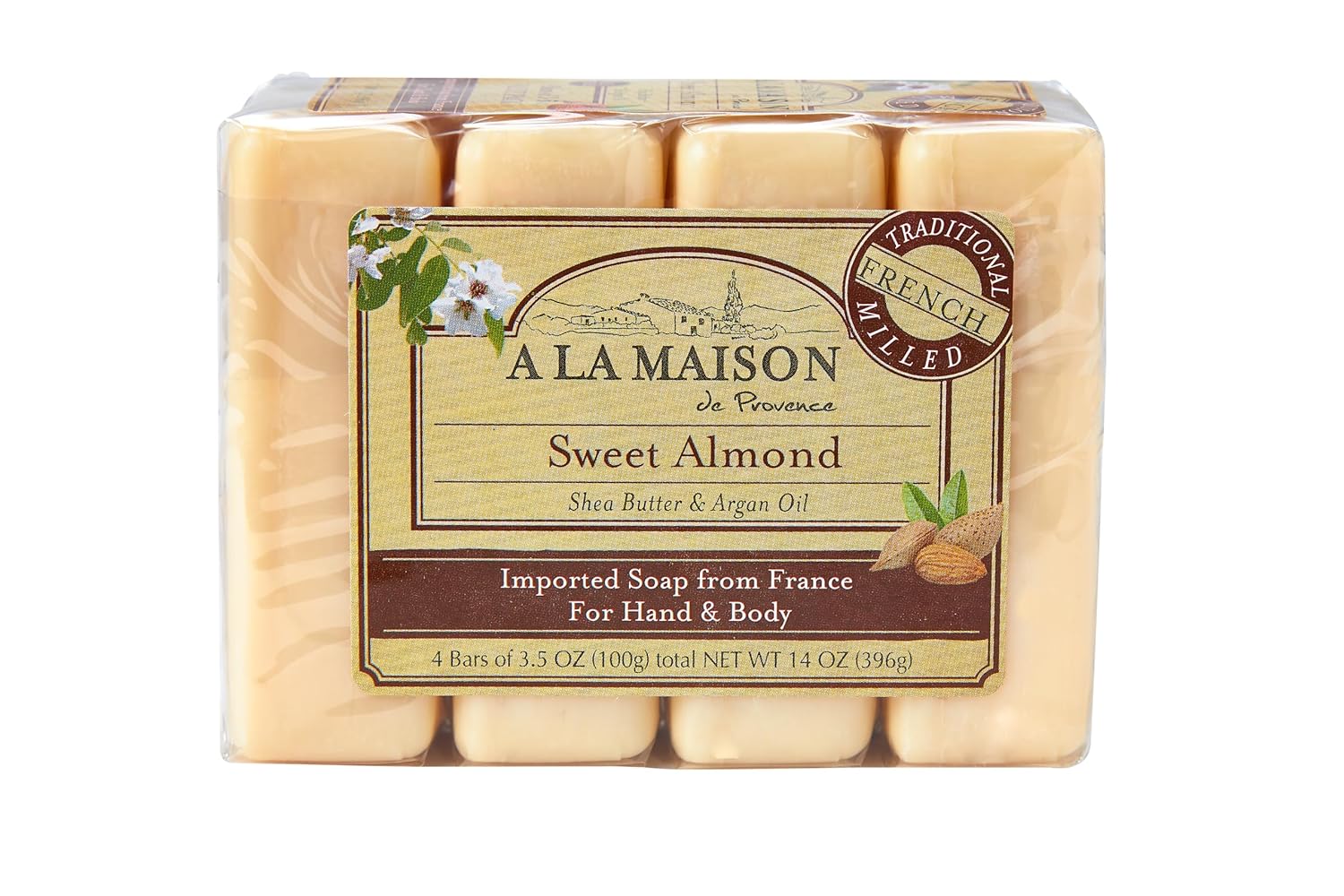 A La Maison de Provence Sweet Almond soap 4 bars with shea butter and argan oil