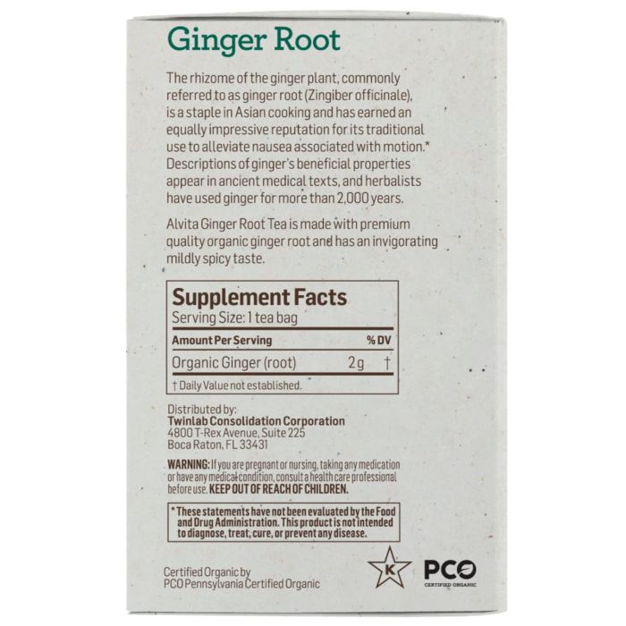 Ginger root tea by Alvita – caffeine-free organic tea for gut health
