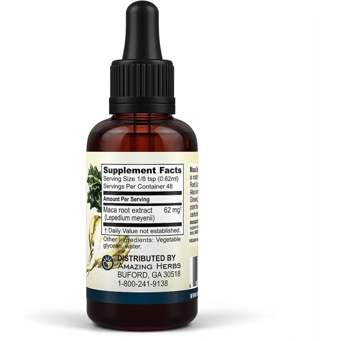 Amazing Herbs Maca Express Liquid – 1 oz bottle with dropper, alcohol-free Maca extract