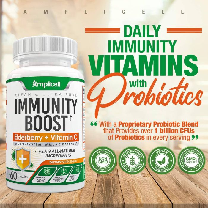 Amplicell Immunity Boost Elderberry Vitamin C 60 Caps Immune Defense