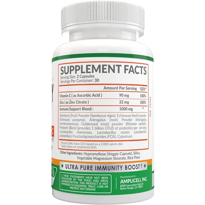 Amplicell Immunity Boost Elderberry Vitamin C 60 Caps Immune Defense
